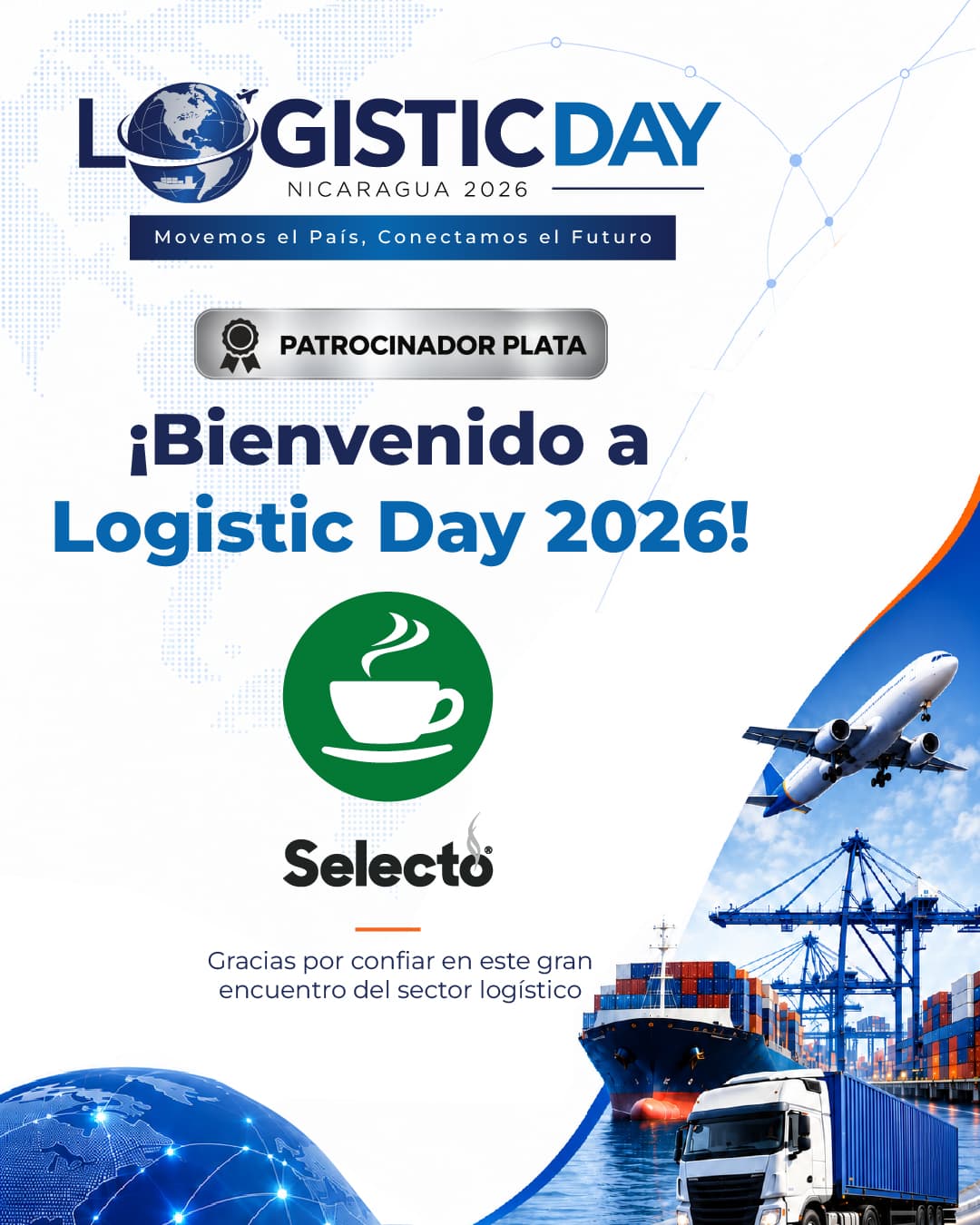 Arte original de Café Selecto como patrocinador Plata de Logistic Day Nicaragua 2026