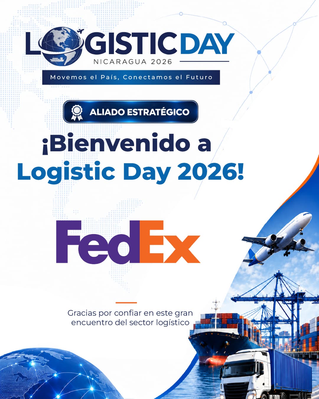 Arte de FedEx como aliado estratégico de Logistic Day Nicaragua 2026