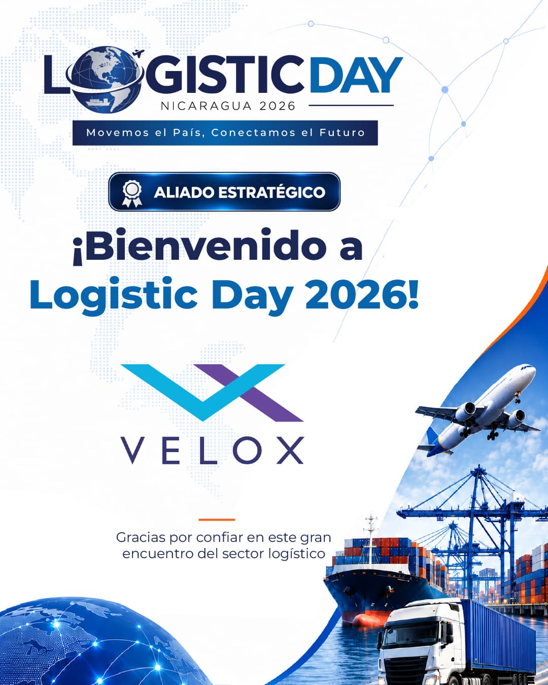 Arte de Velox como aliado estratégico de Logistic Day Nicaragua 2026