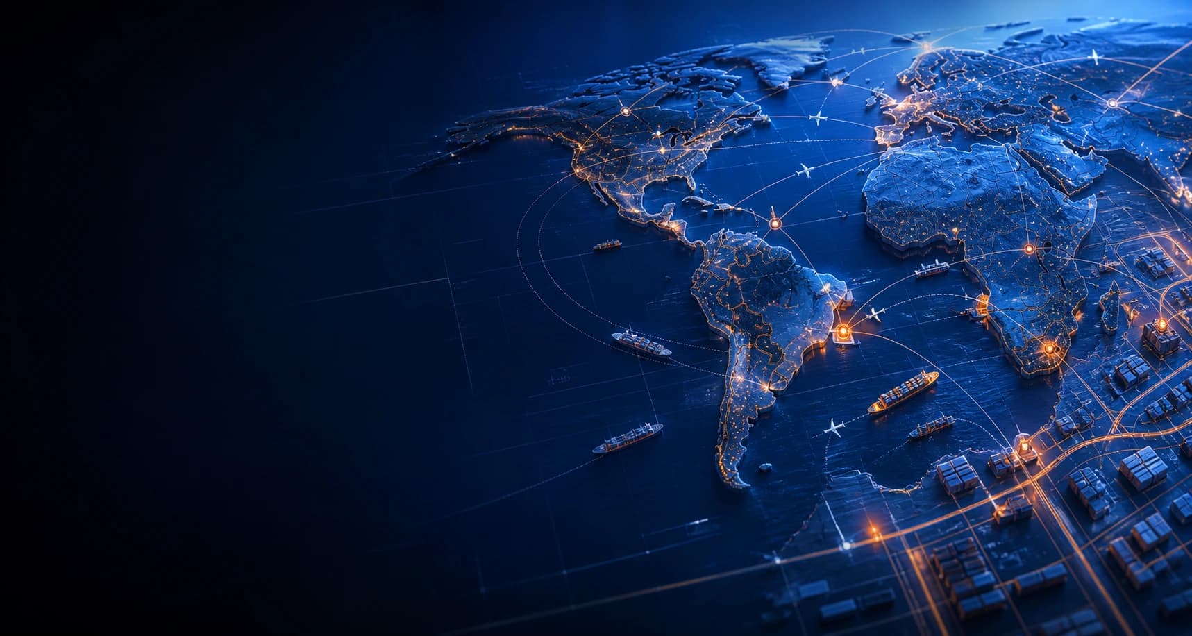 Mapa mundial de conexiones logísticas y rutas de transporte